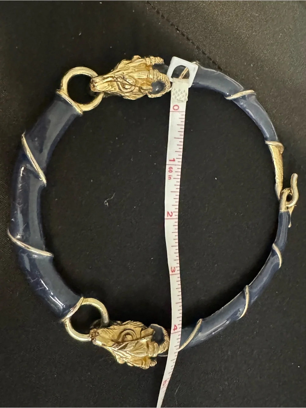 Donald Stannard Ram Head Statement Necklace – Navy Enamel & Gold-Tone
